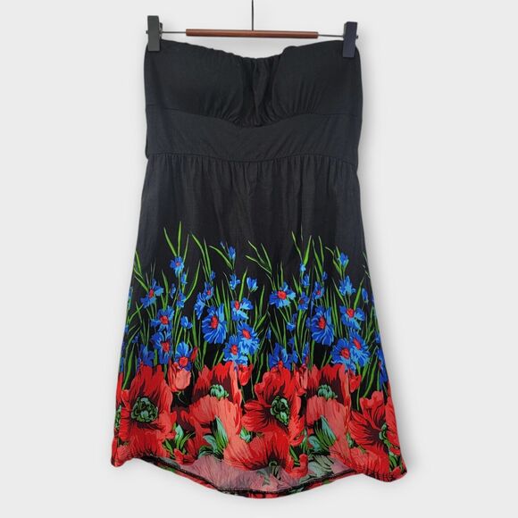 Y2K Strapless Babydoll Tunic Top Size Large Tropical‎ Floral Resort Festival - Picture 1 of 6